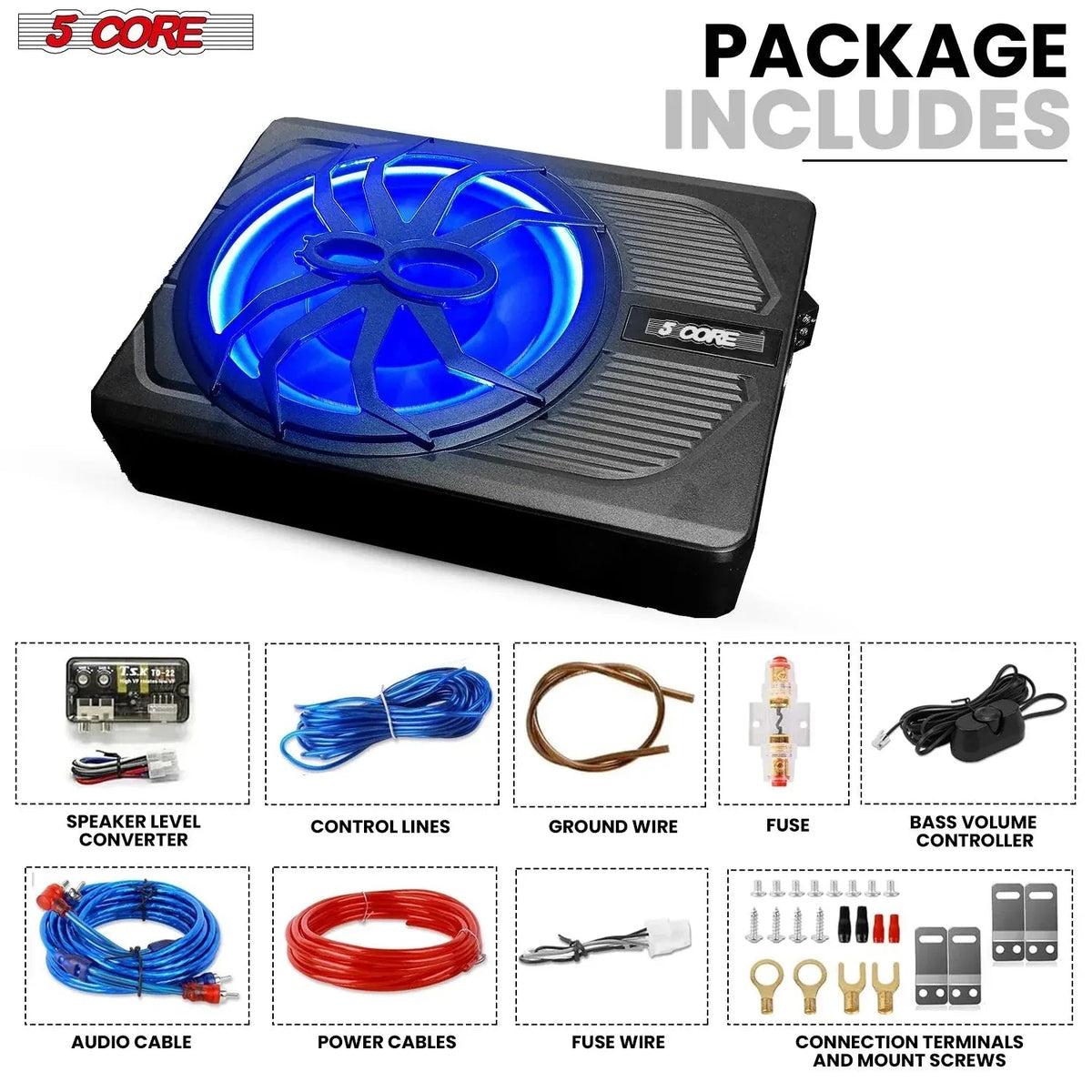5Core 10 Inch Slim under Seat Car Audio Subwoofer 800W Built in - Snagva