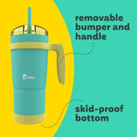 Vacuum-sealed tumbler keeping drink cold with straw inserted