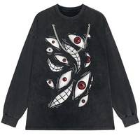 Front view of white Harajuku anime eyes graphic washed cotton t-shirt for men