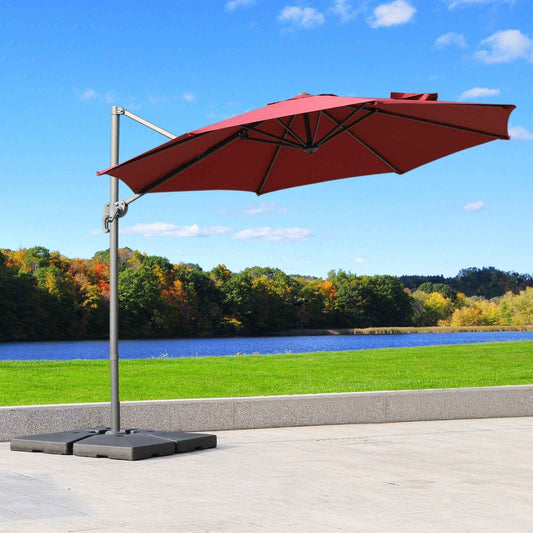 Outsunny 10ft Hanging Roma Offset Umbrella 360¬∞ Rotation w/ Cross