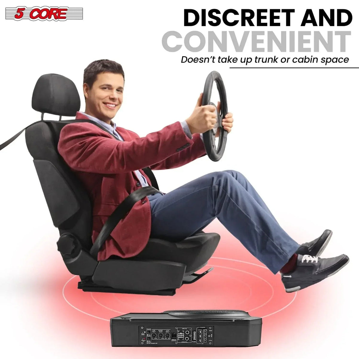 5Core 10 inch Slim Under Seat Car Audio Subwoofer 800W Built in - Snagva