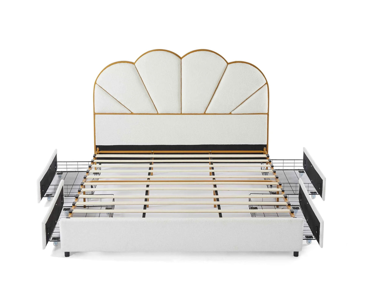 King Size Bed Frame with Drawer, Upholstered Smart Platform Bed with