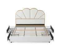King Size Bed Frame with Drawer, Upholstered Smart Platform Bed with