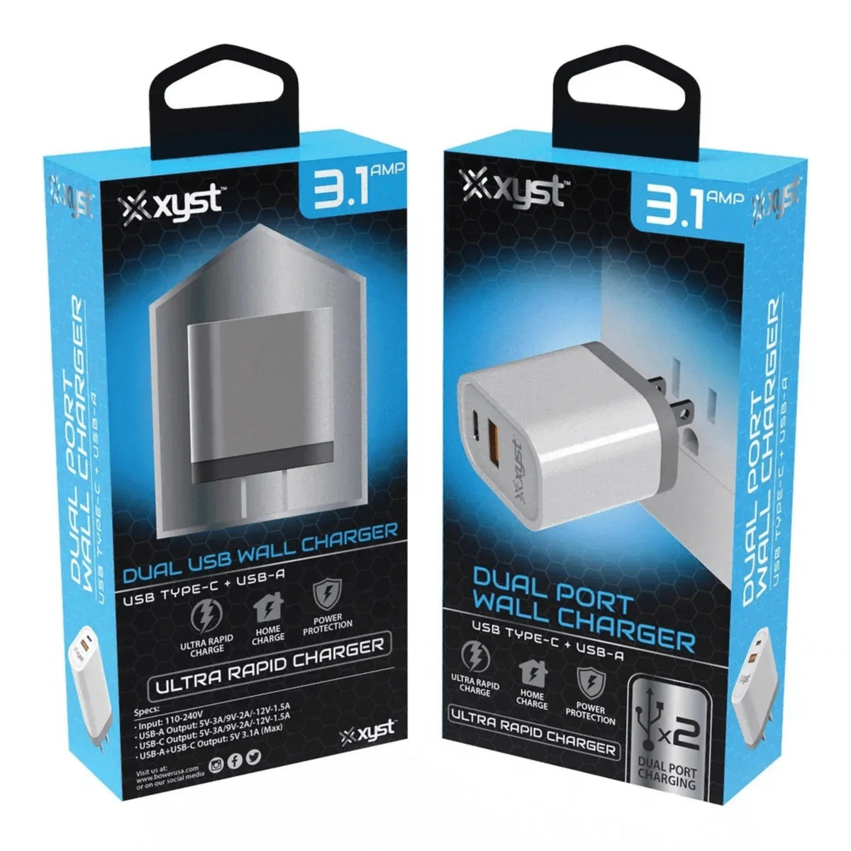 Xyst 3.4-Amp Dual USB Wall Charger with USB Port and USB Type-C Port - Snagva