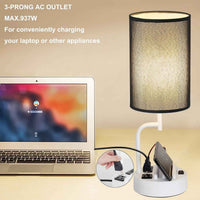 Table Lamp With 3 USB Ports And AC Outlet White Black