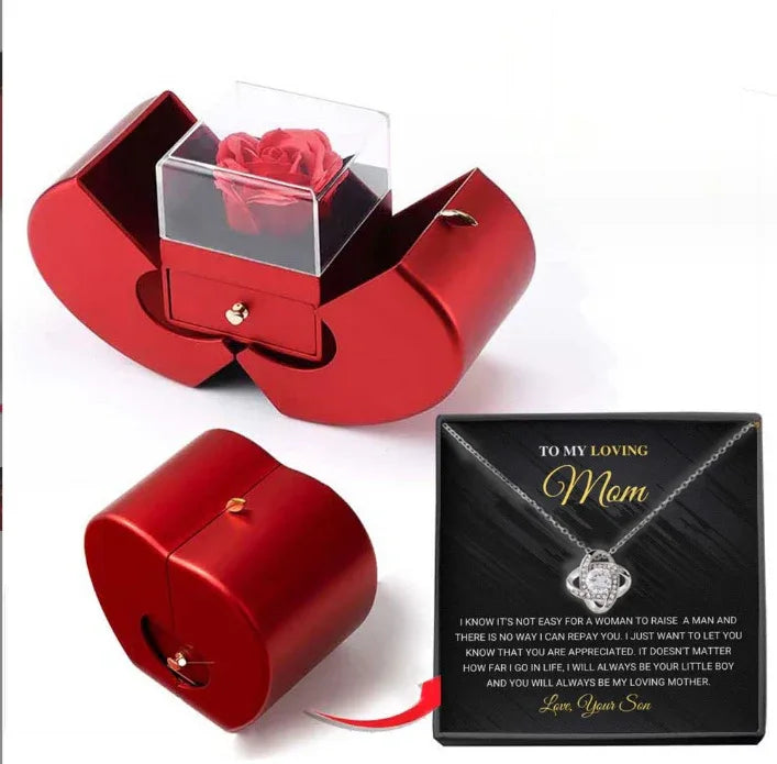 Red Rose Jewelry Gift Box with Necklace