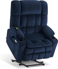 Large Wide Navy Blue Dual Motor Lift Recliner Massage And Heat