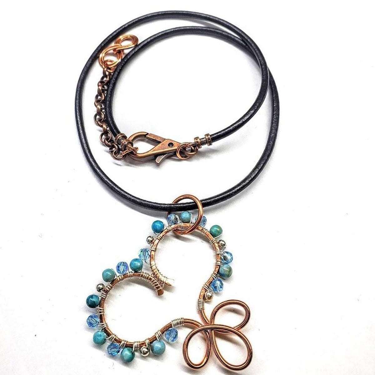 Wire Sculpted Copper Wire Wrapped Turquoise Heart Infinity Charm