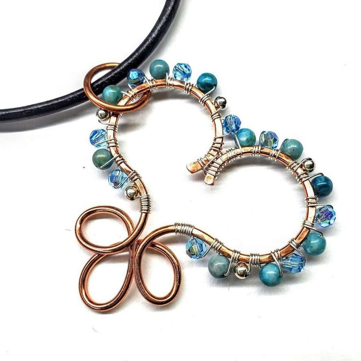 Wire Sculpted Copper Wire Wrapped Turquoise Heart Infinity Charm
