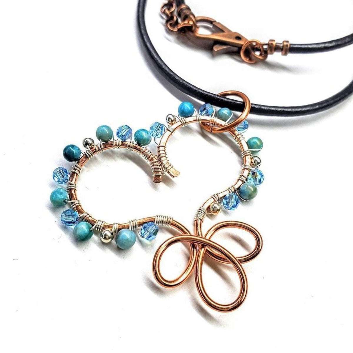 Wire Sculpted Copper Wire Wrapped Turquoise Heart Infinity Charm