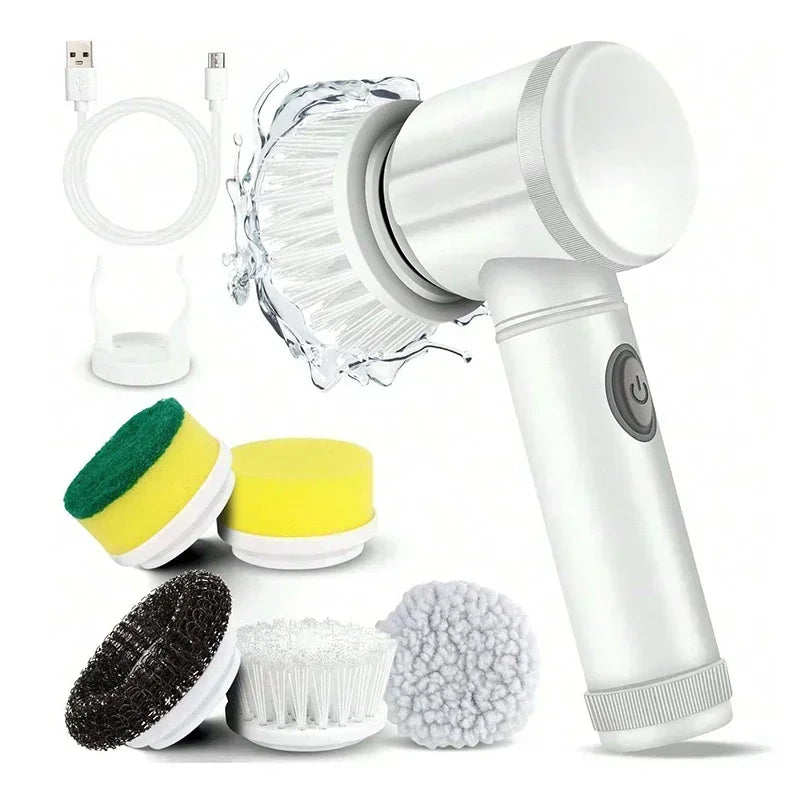 cordless spin scrubber electric bathroom cleaning brush with 5 replaceable heads