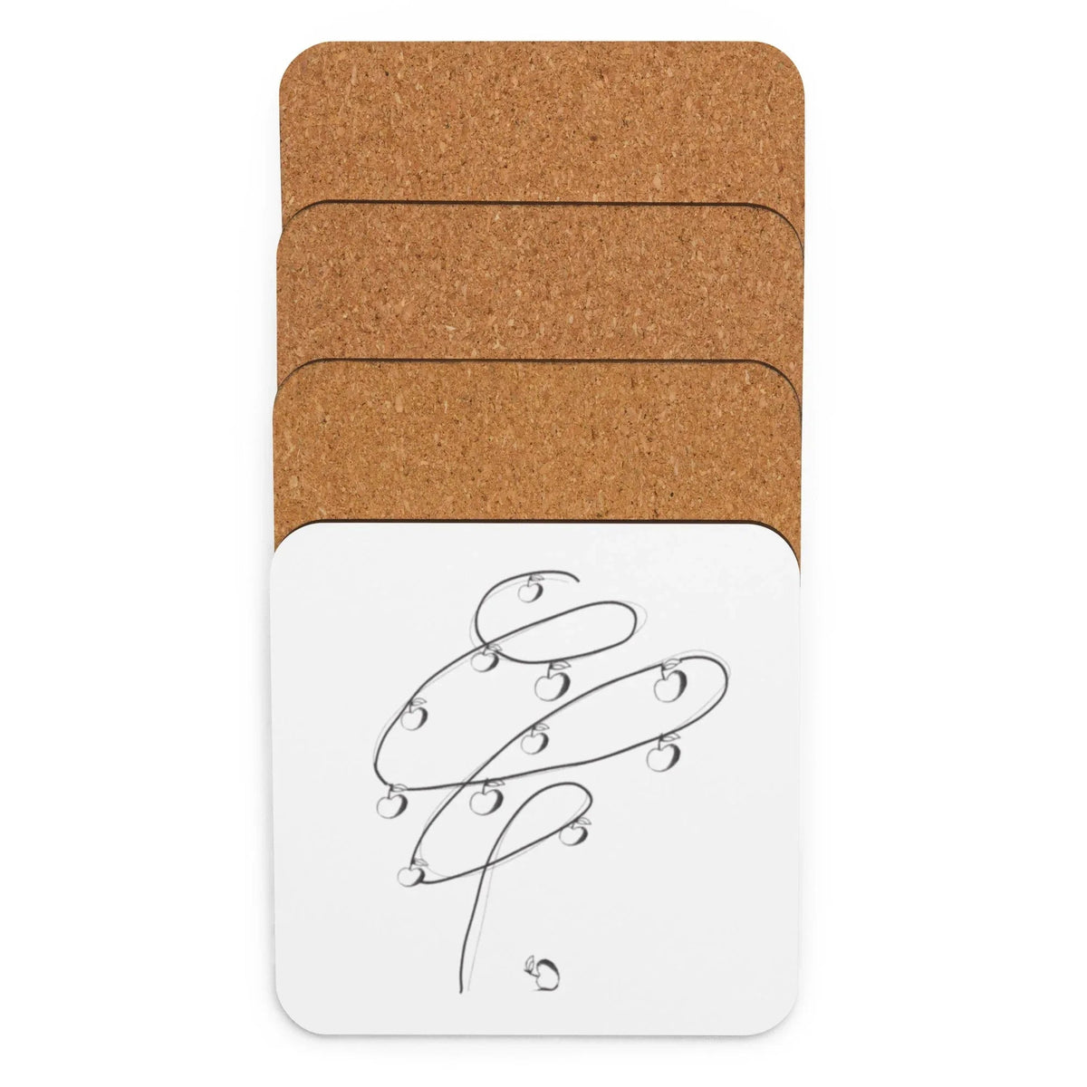 Square cork-back coaster with high-gloss finish and rounded corners on a white background.