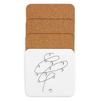 Square cork-back coaster with high-gloss finish and rounded corners on a white background.