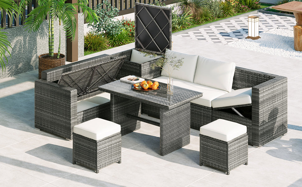 Outdoor 6-Piece All Weather PE Rattan Sofa Set, Garden Patio Wicker