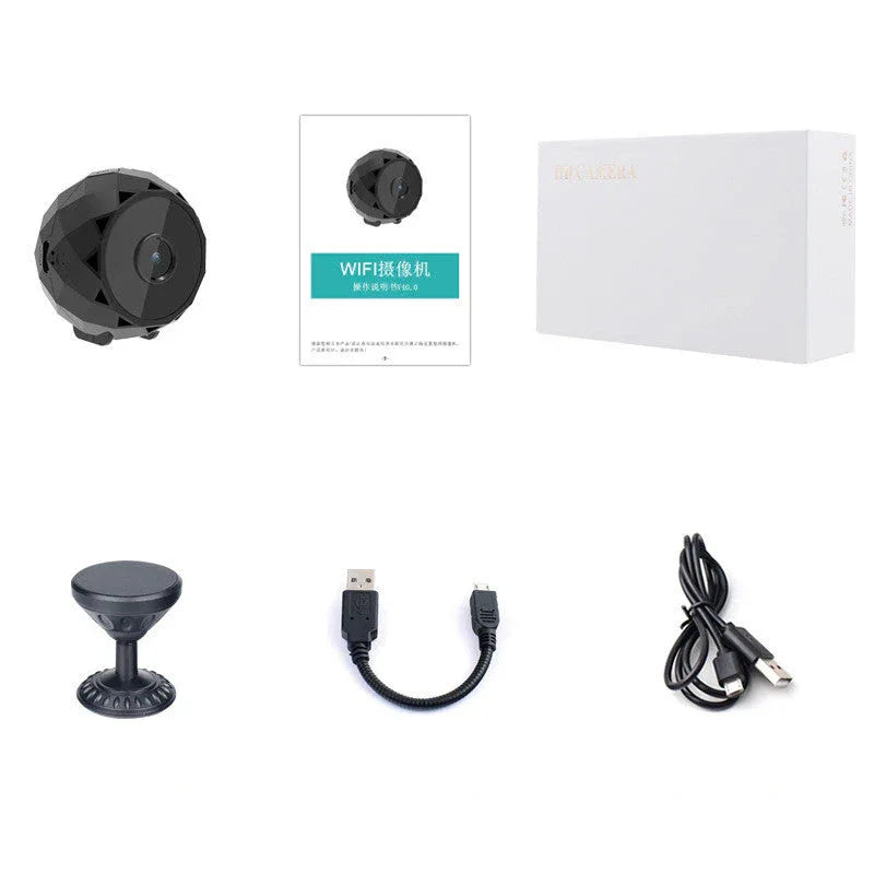 Close-up of HD WiFi surveillance camera showing lens and sensor details.