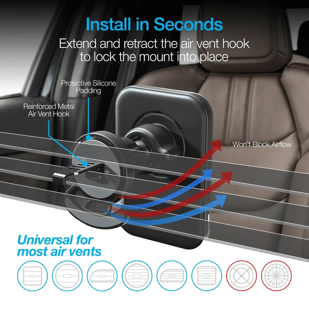 Naztech MagLock CAR 15W Magnetic Wireless Fast Charging Vent Mount - Snagva