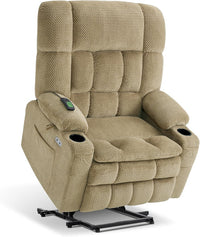 Large Dual Motor Power Lift Recliner Chair Massage Beige