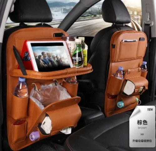 Leather Car Storage Bag Multifunction Seat Back Tray Hanging Bag - Snagva
