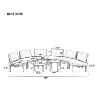 8-Piece Patio Sofa Furniture Set, Half Moon Outdoor Sectional Sofa