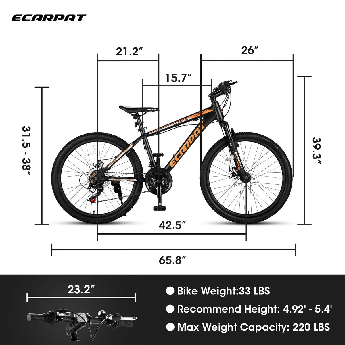 Carpat™ – 26" Mountain Bike (Black-Orange, Dual Disc, 21-Speed) - Snagva