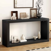 Black square modern minimalist entrance table with clean lines in a stylish room setting