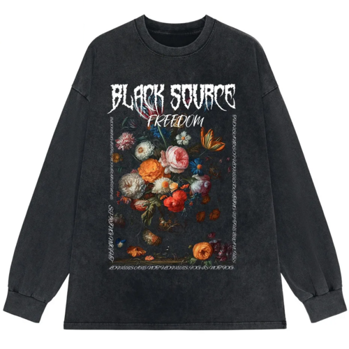 Gothic Rose Letter Print Vintage Washed Oversized T-Shirt
