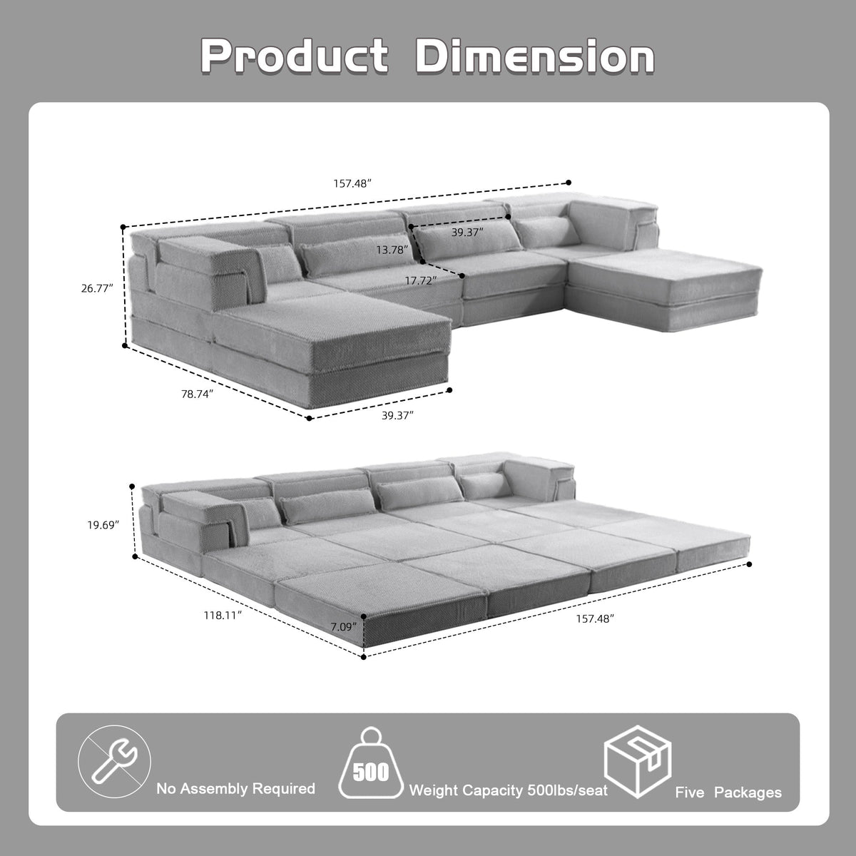 Compression Mahjong Sofa,Convertible Floor Sofa Bed,DIY Boneless