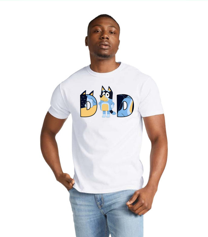 Artwork reference on a sample garment; selected model, color and print placement may differ · Dad Character Lettering | Tee, Sweatshirt & Hoodie
