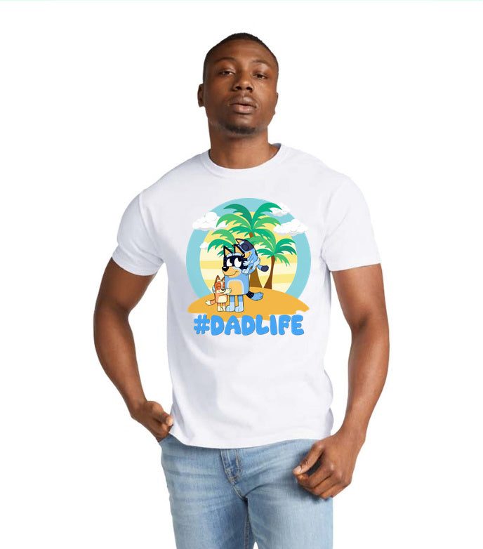 Artwork reference on a sample garment; selected model, color and print placement may differ · Dadlife Tropical Family | Tee, Sweatshirt & Hoodie