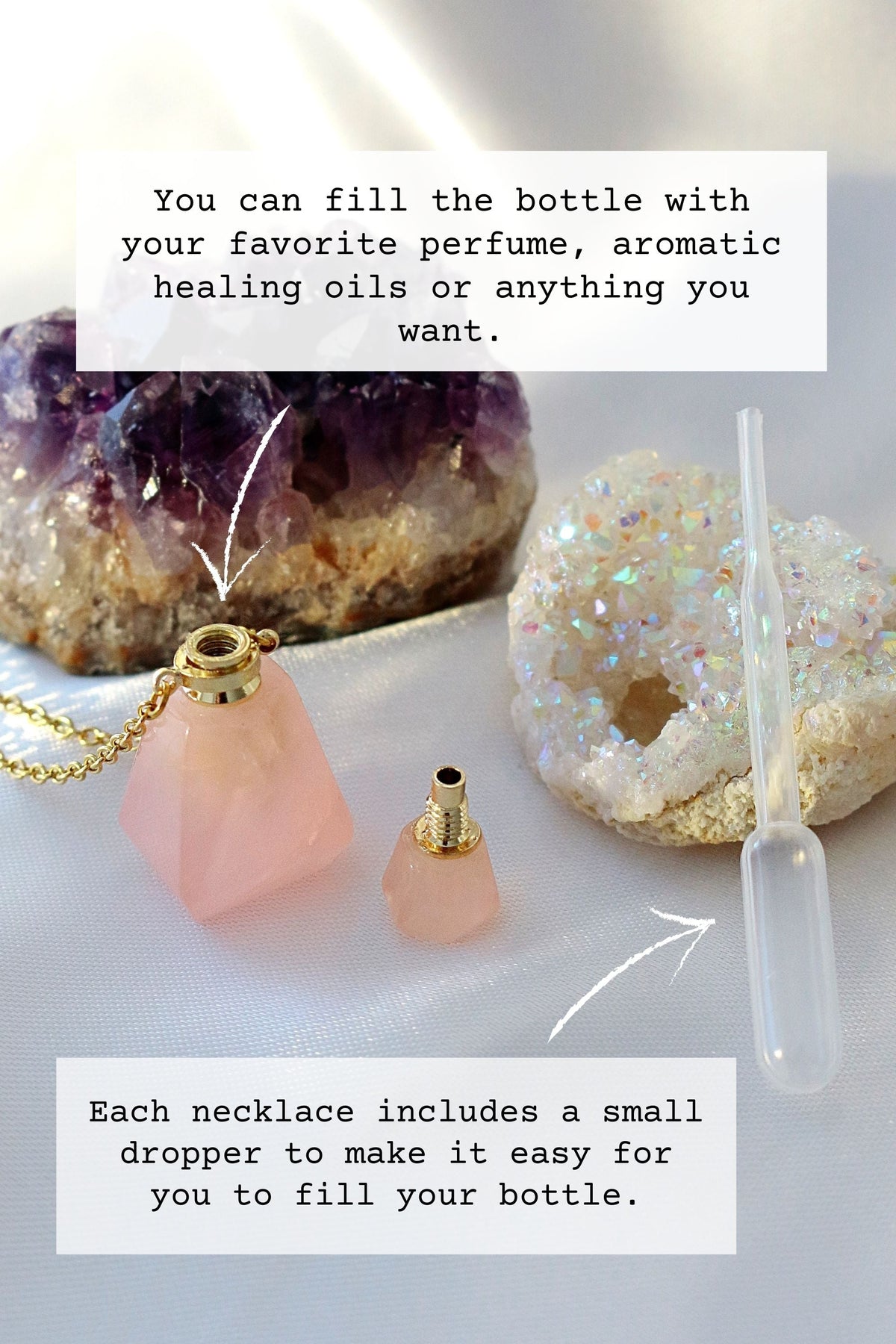 Healing Stones Bottle Pendant Necklace - close-up of natural stone bottle pendant