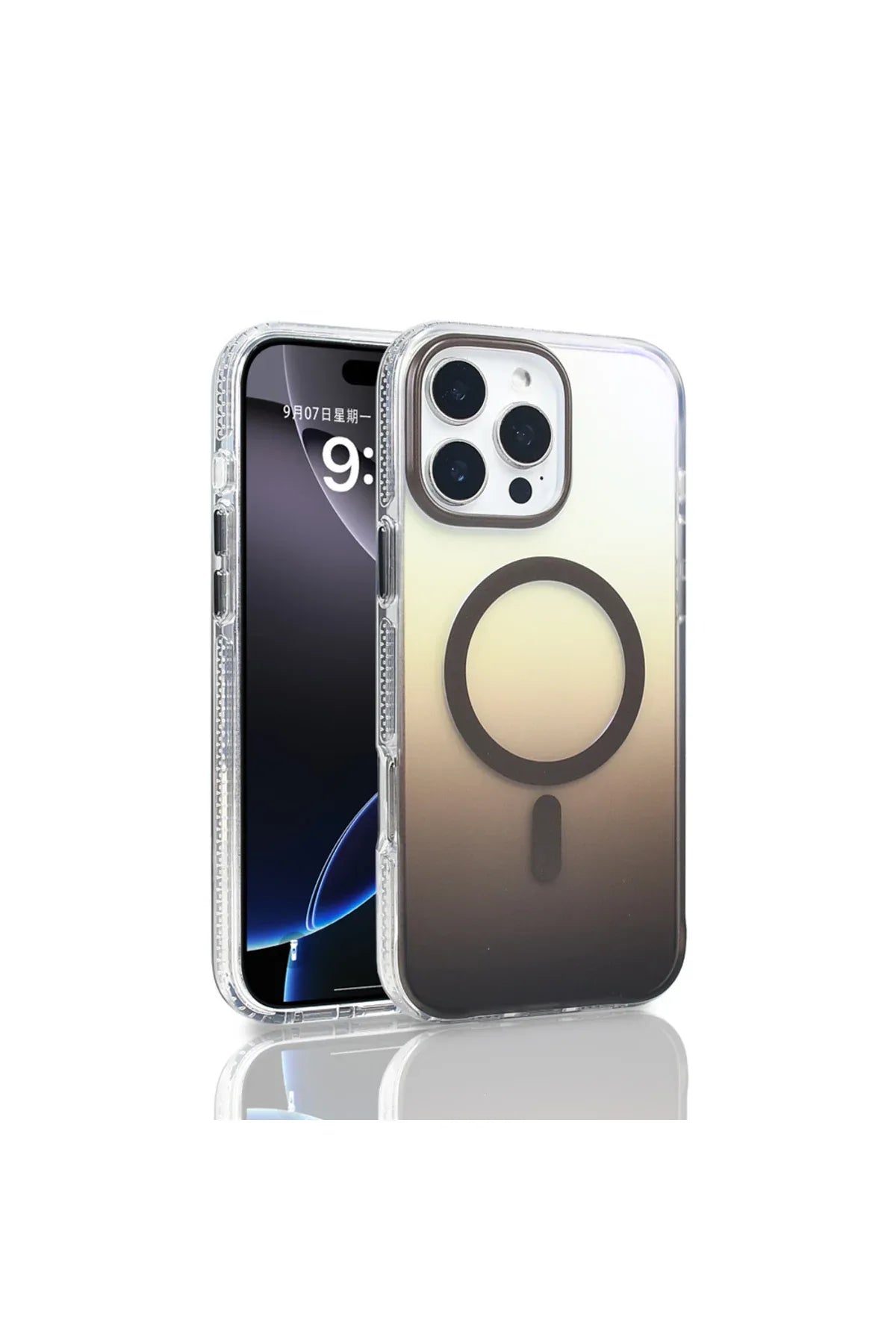 Back view of transparent iPhone 16 Pro Max case displaying rainbow Taurus design with dynamic colors.