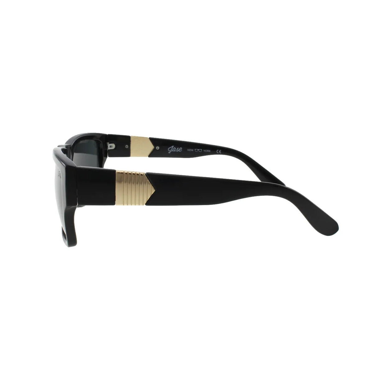 Jase New York Carter sunglasses in black displayed frontally with clear view of square lenses and frame.