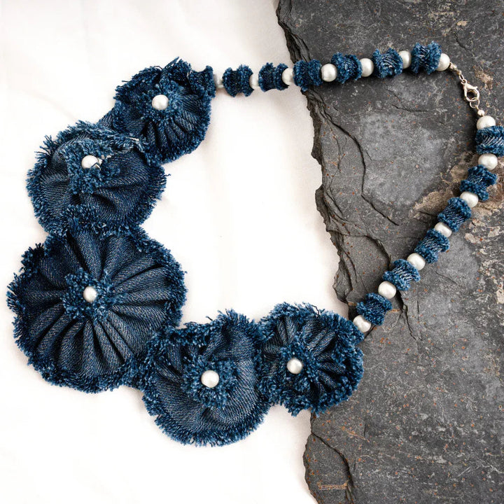 Necklace Set Handmade Boho Denim Necklace and Bracelet