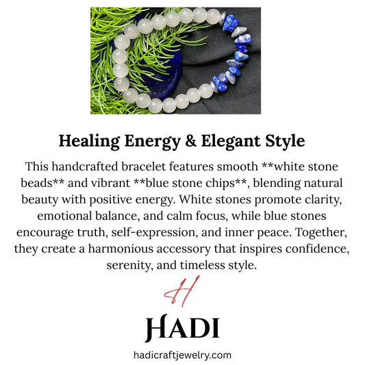 Bracelet White Stone Bead & Blue Stone Chip stone Bracelet