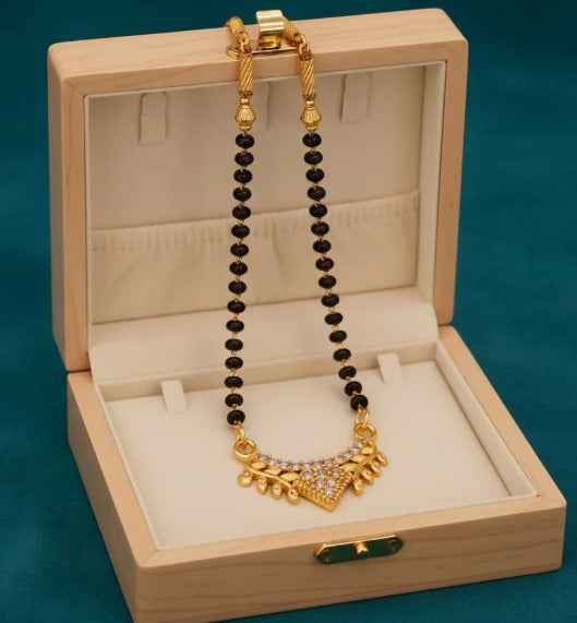 Gold Plated AD Mangalsutra with Black Beads