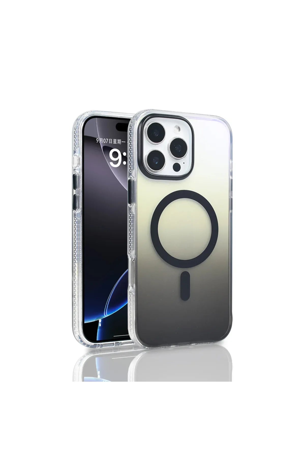 iPhone 16 Pro Max case with rainbow gradient on a transparent background, showing smooth color transitions.
