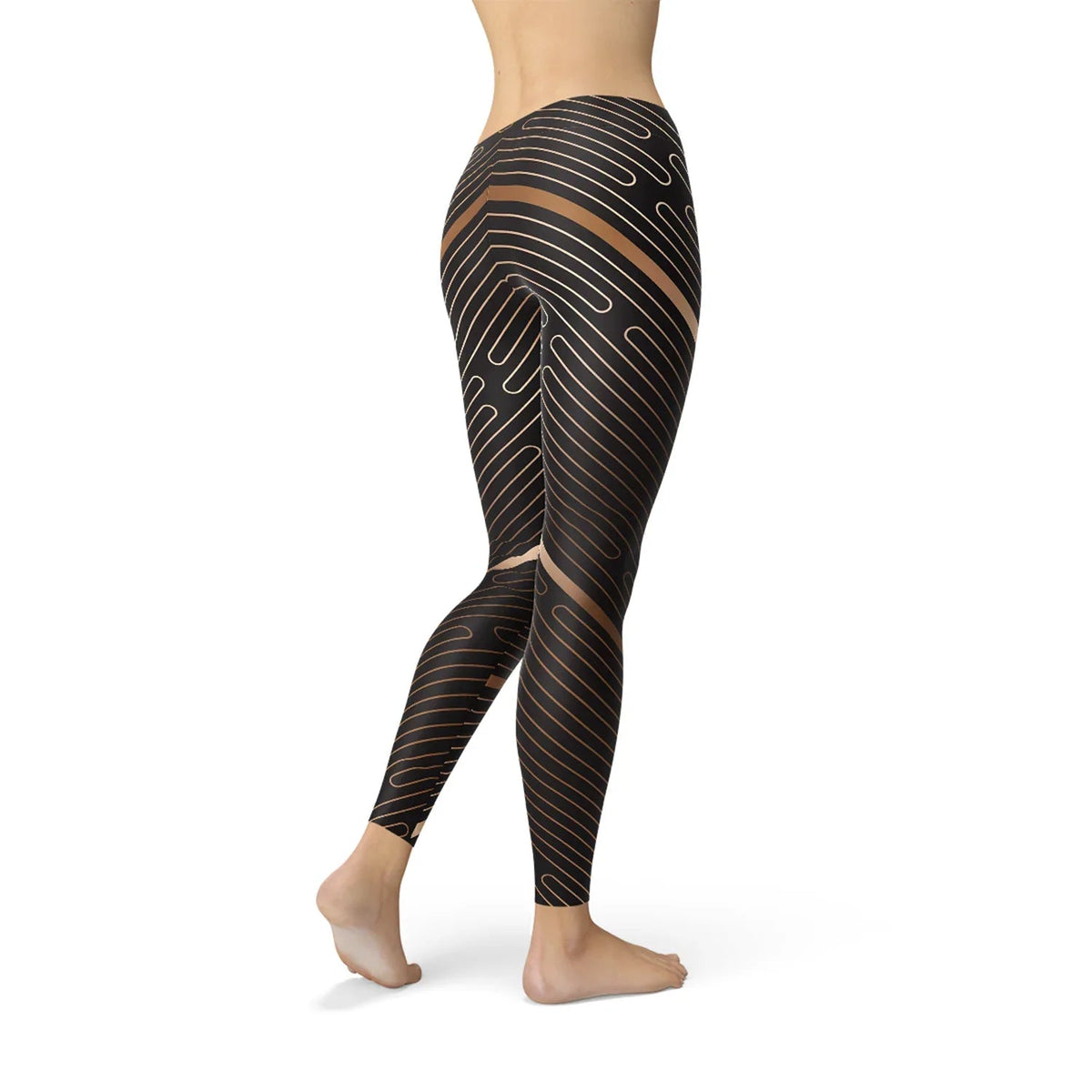 Illustration displaying squat-proof fabric characteristic of women's athletic leggings