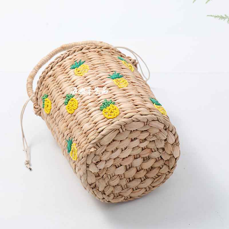 Pineapple Embellished Wicker Straw Basket Handbag