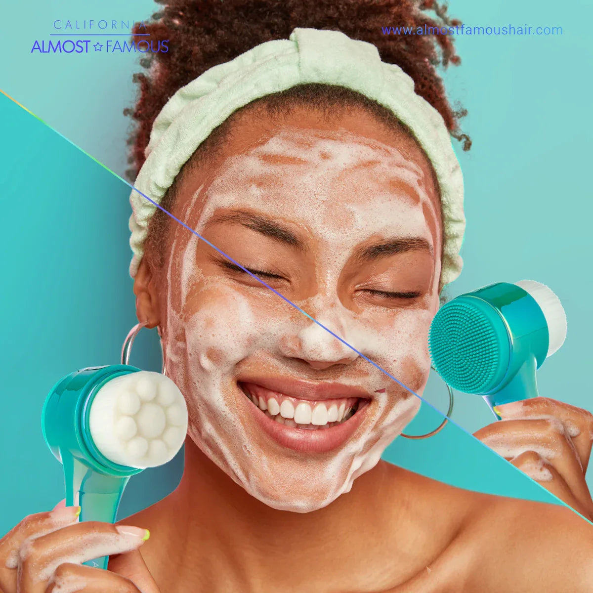 Illustration highlighting the brush's ability to cleanse oily T-Zone and exfoliate skin gently