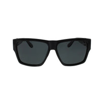 Side view highlighting the metal obelisk design on the black square frame of Jase New York Carter sunglasses.