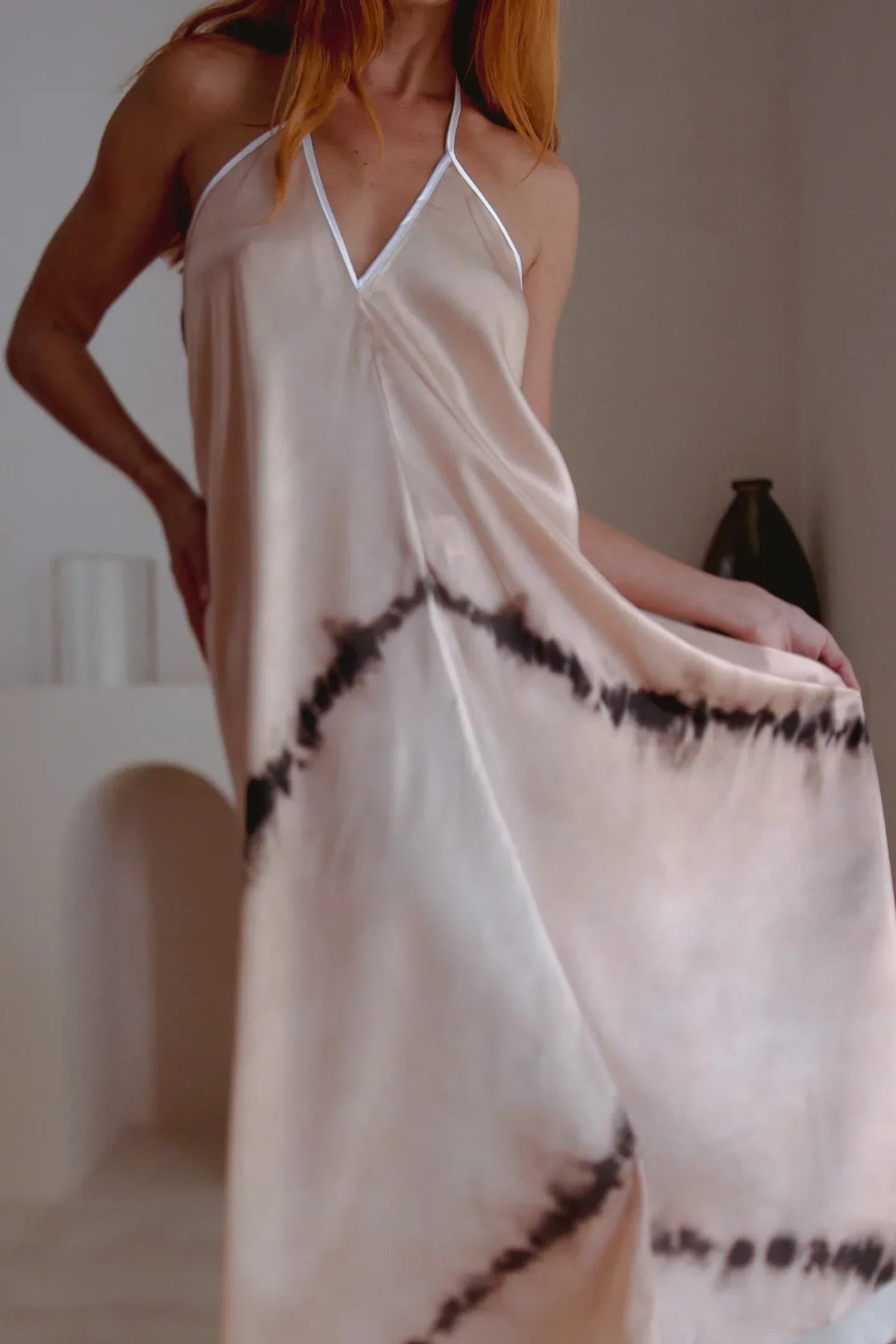Altair Silk Halter Dress in Shibori - Snagva