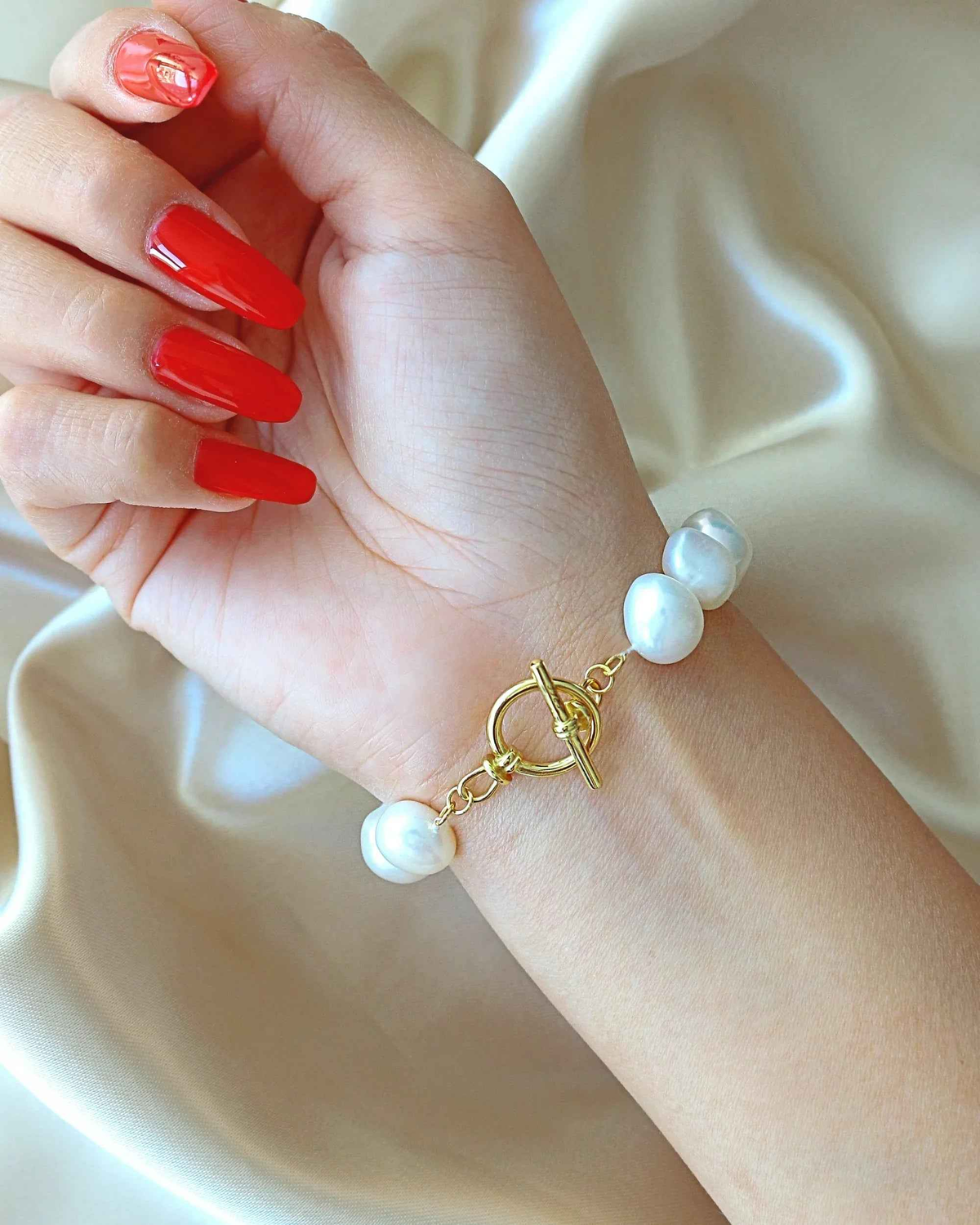 Baroque Genuine Freshwater Pearls & 925 Sterling Silver Bracelet
