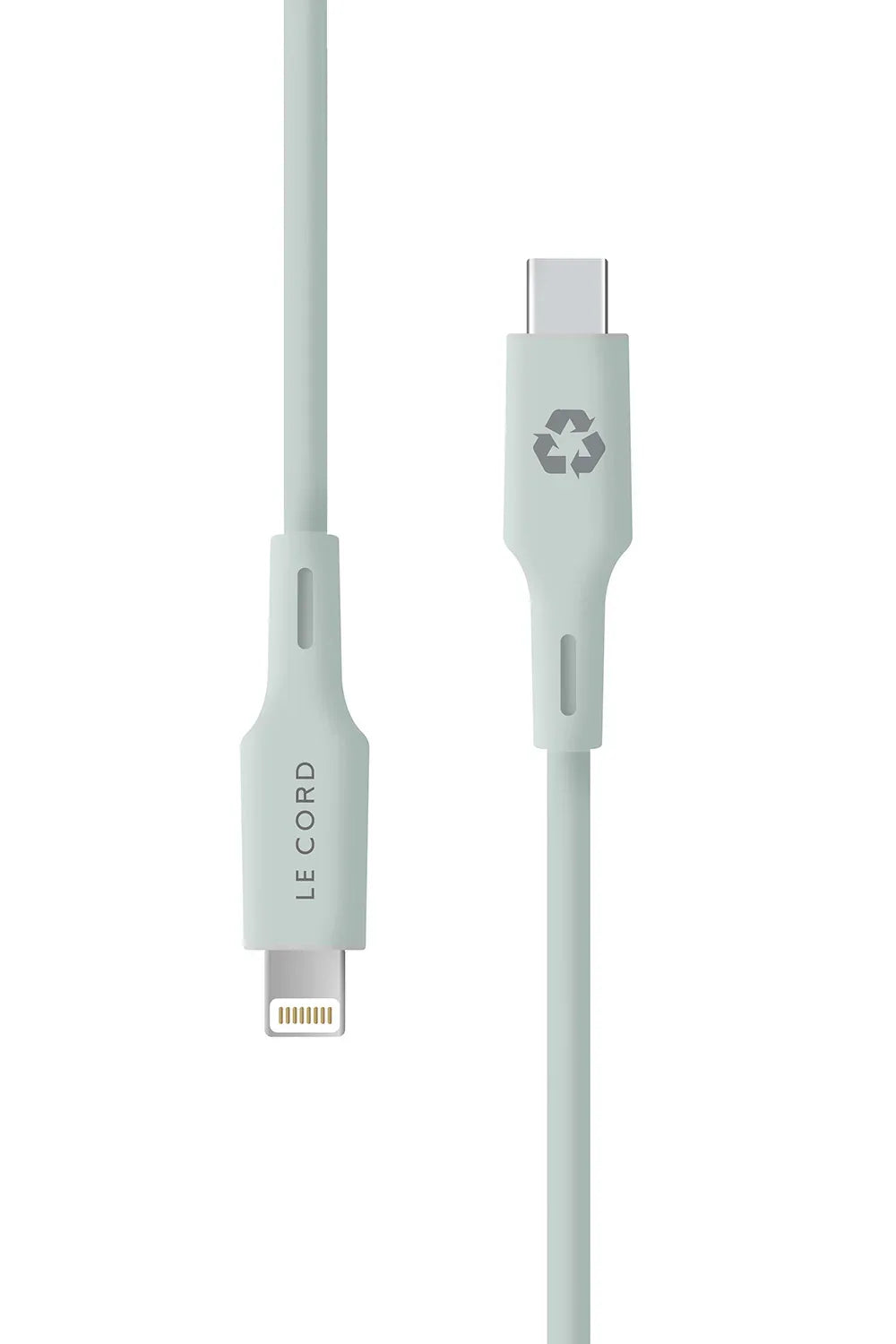 Pale Pine iPhone Lightning to Type C cable, 1.2 meters long, featuring recycled materials and eco-friendly design.