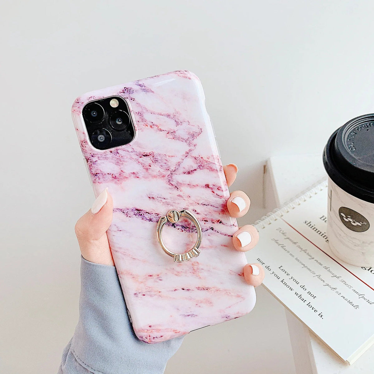Marble iPhone case displayed on white background highlighting 3D full printing design.