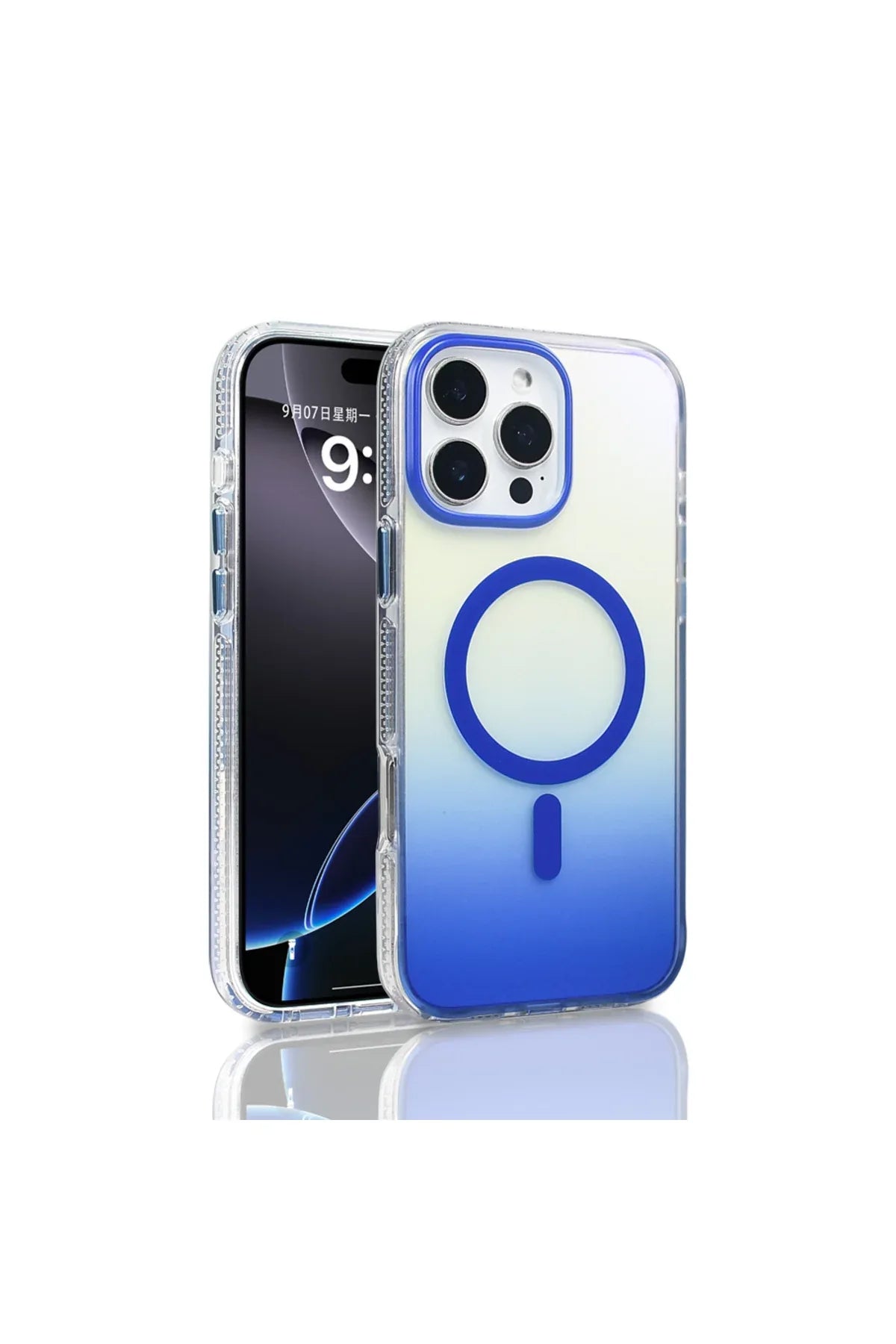 Close-up of iPhone case reflecting rainbow hues with vibrant light reflections on transparent cover.