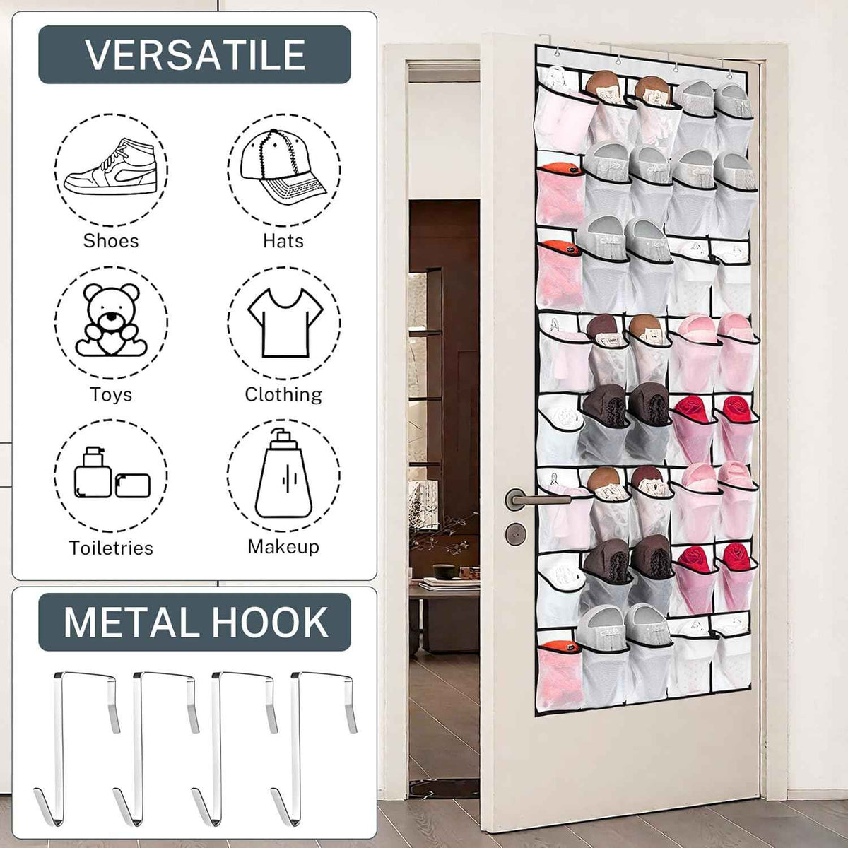 40 Pockets Over Door Hanging Shoe Storage Organizer Rack Holder Closet