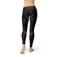 Graphic showing detailed design and print elements of the leggings fabric.