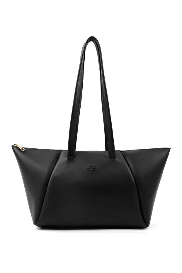 Black Faux Leather Compartment Zipper Hand Shoulder Crossbody Bag - Snagva