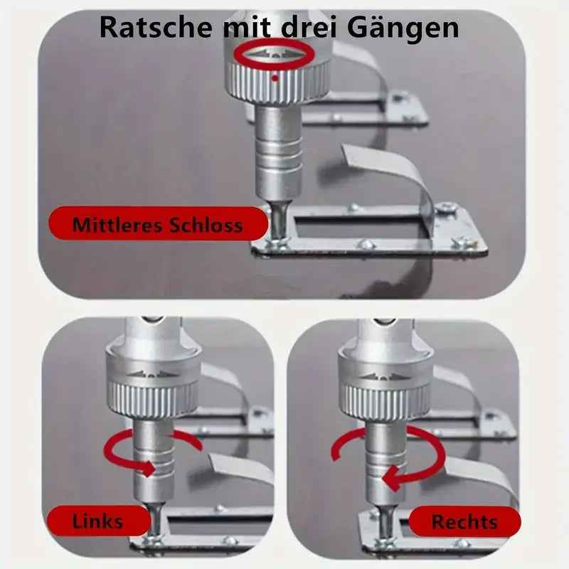 A multi-bit ratchet screwdriver with interchangeable bits displayed alongside the tool on a white background.