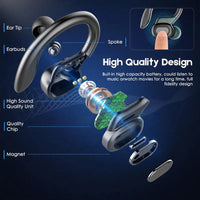 Red wireless Bluetooth sport headset showing LED power indicator on charging case